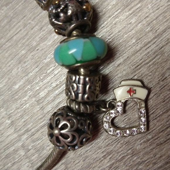 Pandora Turquoise Nurse Charm Silver Bracelet - Picture 2 of 5